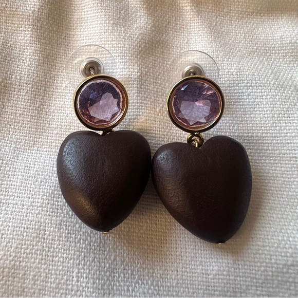 Lizzie Fortunato Violet Crush Earrings - Carved Wood Heart